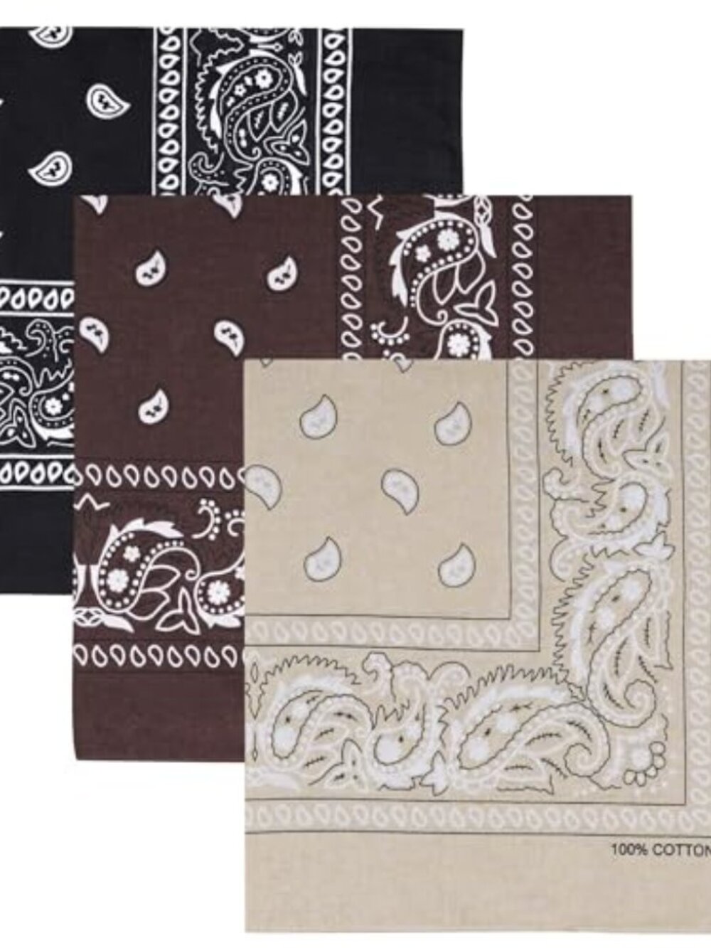 100% Cotton Bandanas for Men Women, 22" Multi-Color Scarf 3 PCS